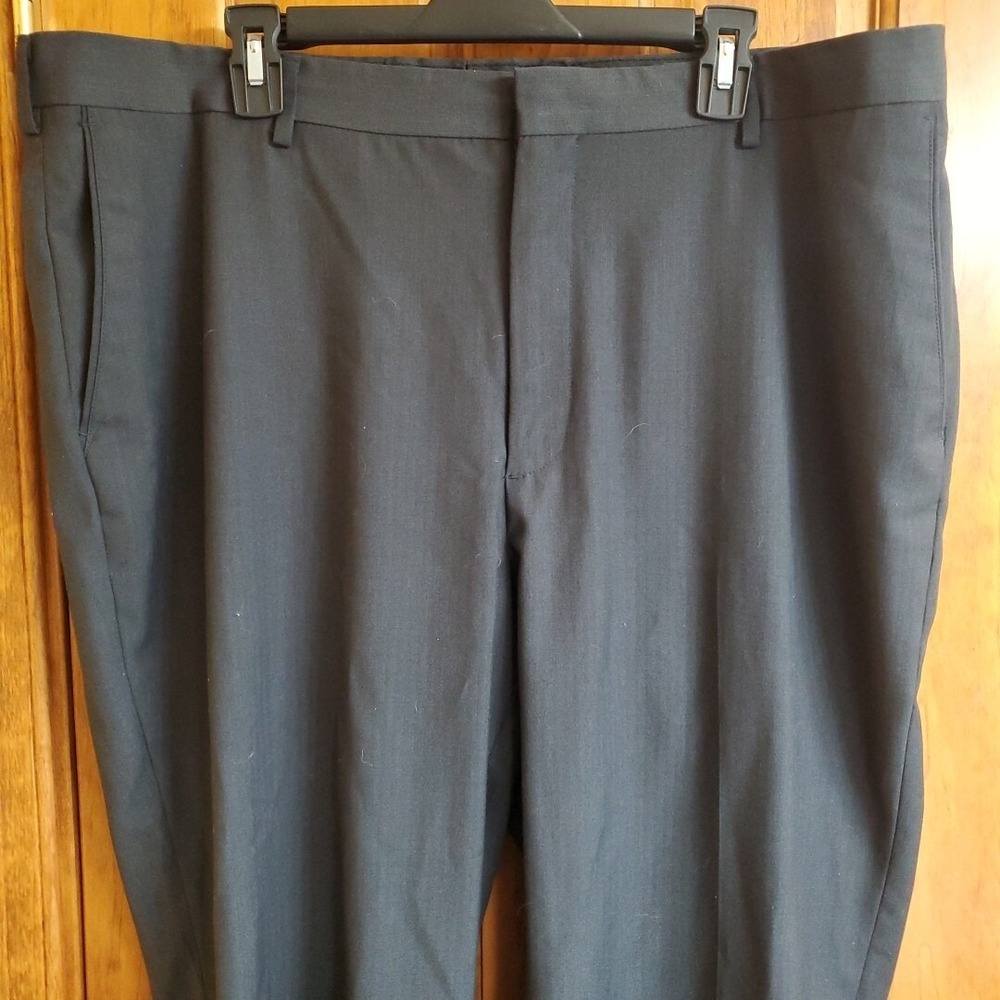Arrow 44x30 Dress Mens Black Herringbone Flat Front‎ Trousers Business Slacks